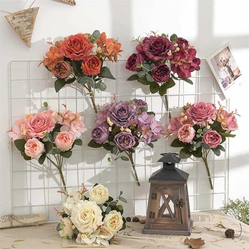 Decoration Artificial Flowers Fake Peony Silk Flowers Hydrangea Bouquets Decorative For Home Living Room Table Centerpieces