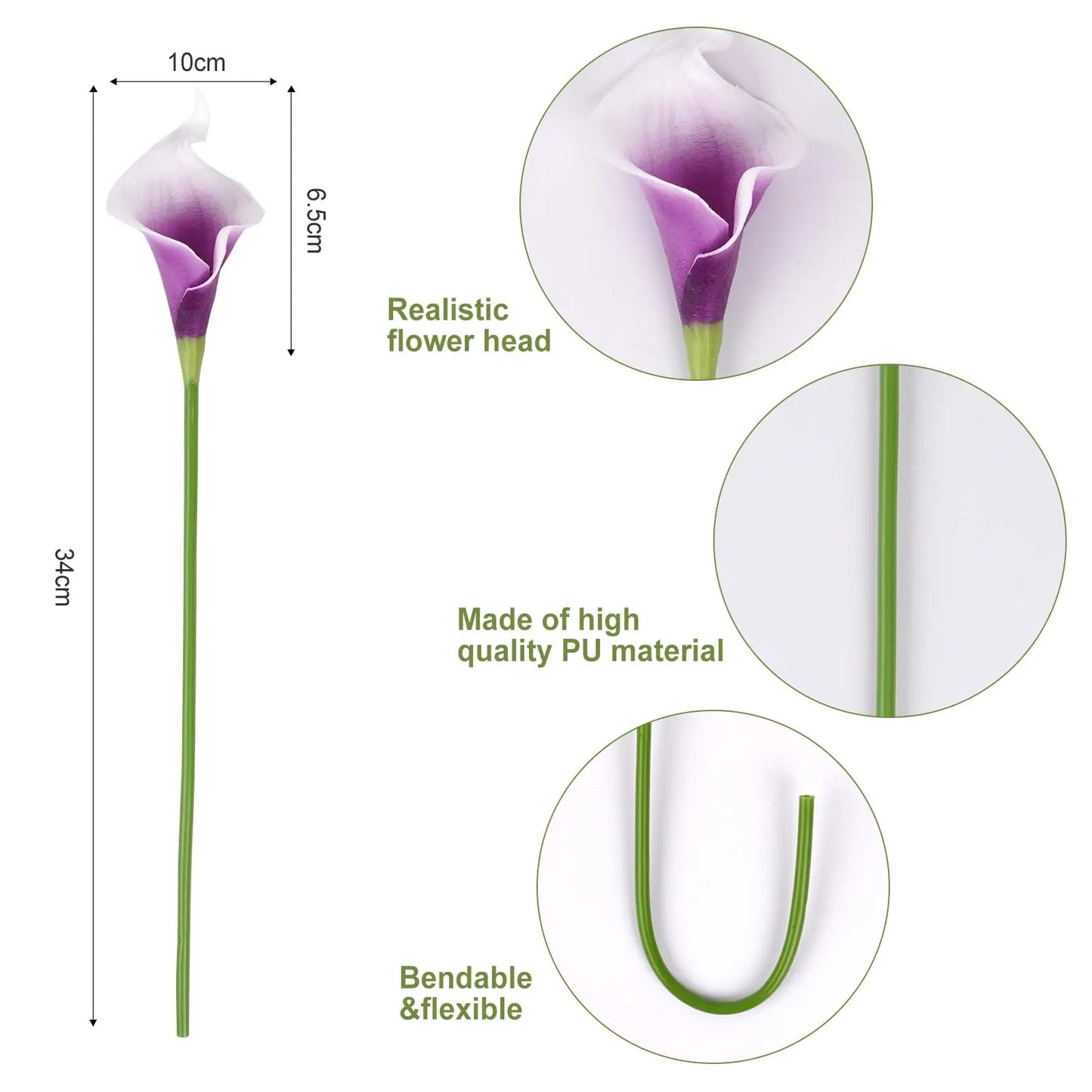 12PCS Calla Artificial Flowers for Decoration,Wedding Bridal Bouquet,for Home Room Office Table Decor, Purple Calla Fake Flower