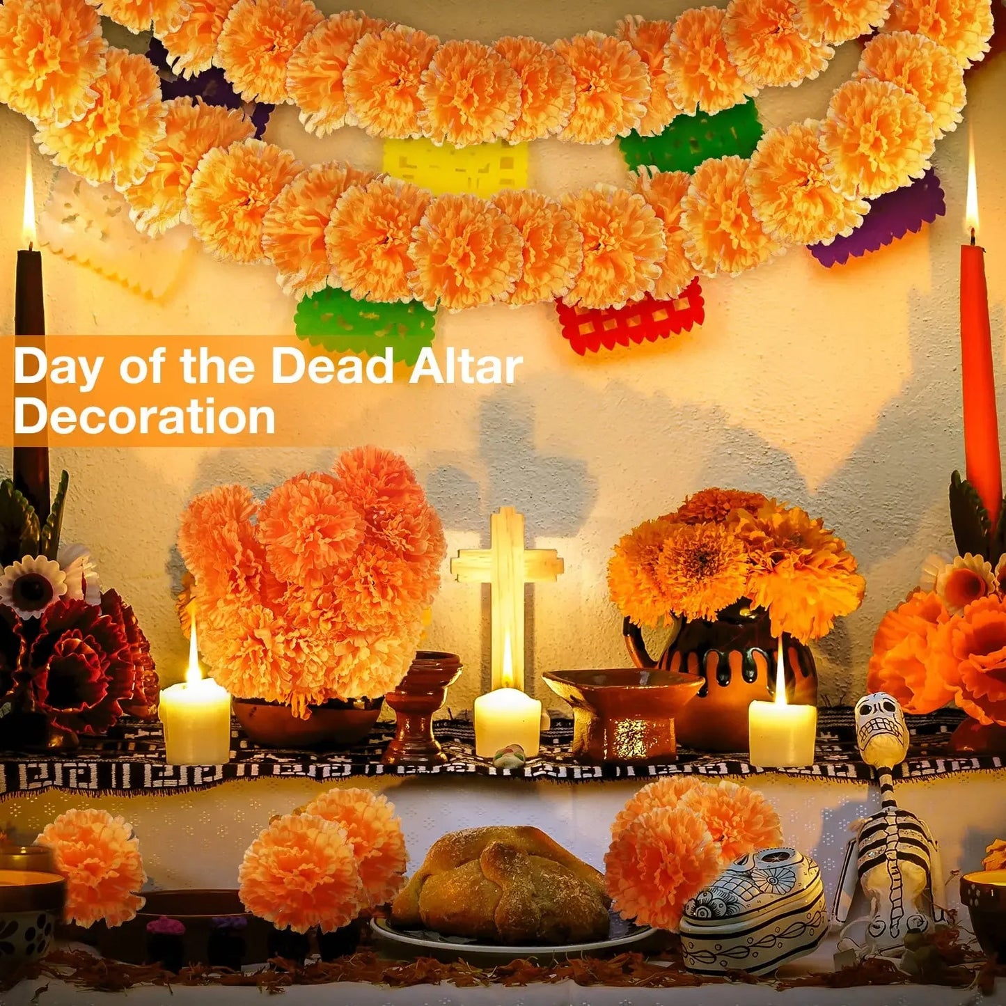 10Pcs Mexican Marigold Artificial Flowers for Day of The Dead Diwali Home DIY Craft Party Halloween Dia De Los Muertos Decor