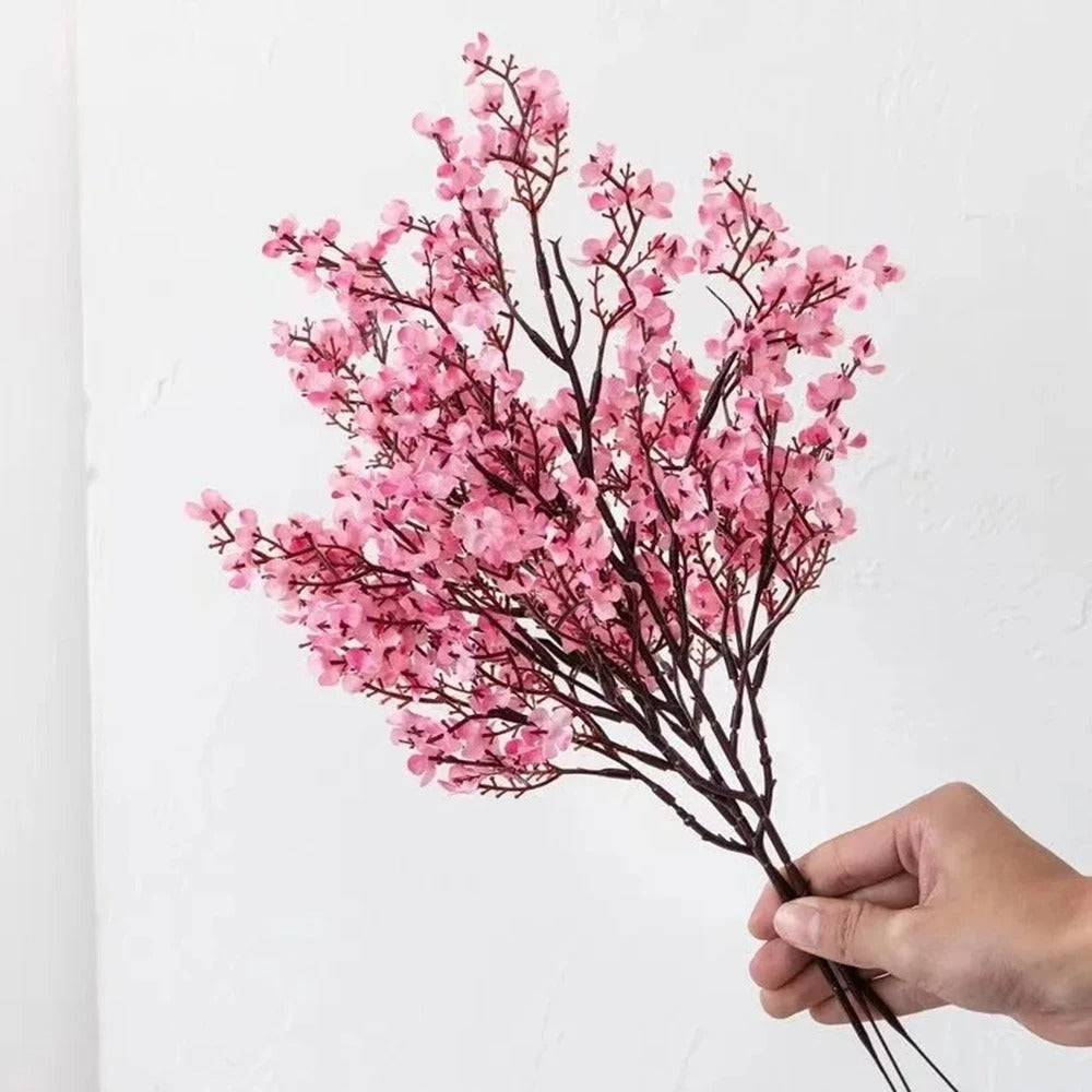 Pink Artificial Flowers Cherry Blossoms Gypsophila Fake Plants DIY Wedding Bouquet Vases for Home Decor Faux Christmas Branch