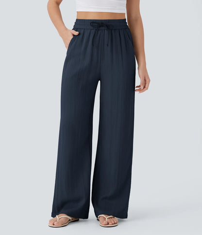 Halara High Waisted Drawstring Pocket Wide Leg Casual Linen-Feel Pants #SwimWeek