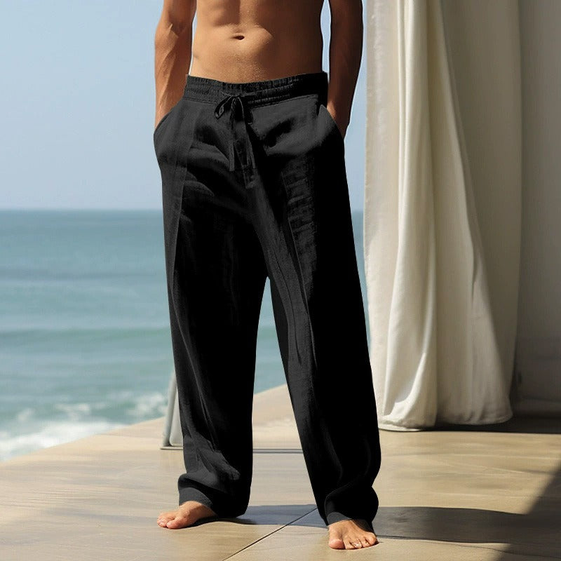 Men's high-quality linen straight leg trousers