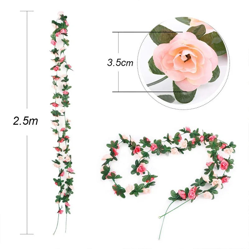 1pc 250CM Artificial Flowers Garland Rose Vines Fake Hanging Flower Vine for Wedding Arch Wall Decor Home Garden Room Decoration