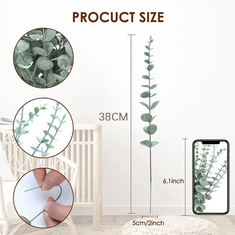 12pcs Artificial Plants Eucalyptus Branches 41cm for Bedroom Home Table Decoration Wedding Decor Arrangement Wreath Fake Plants