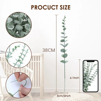 12pcs Artificial Plants Eucalyptus Branches 41cm for Bedroom Home Table Decoration Wedding Decor Arrangement Wreath Fake Plants