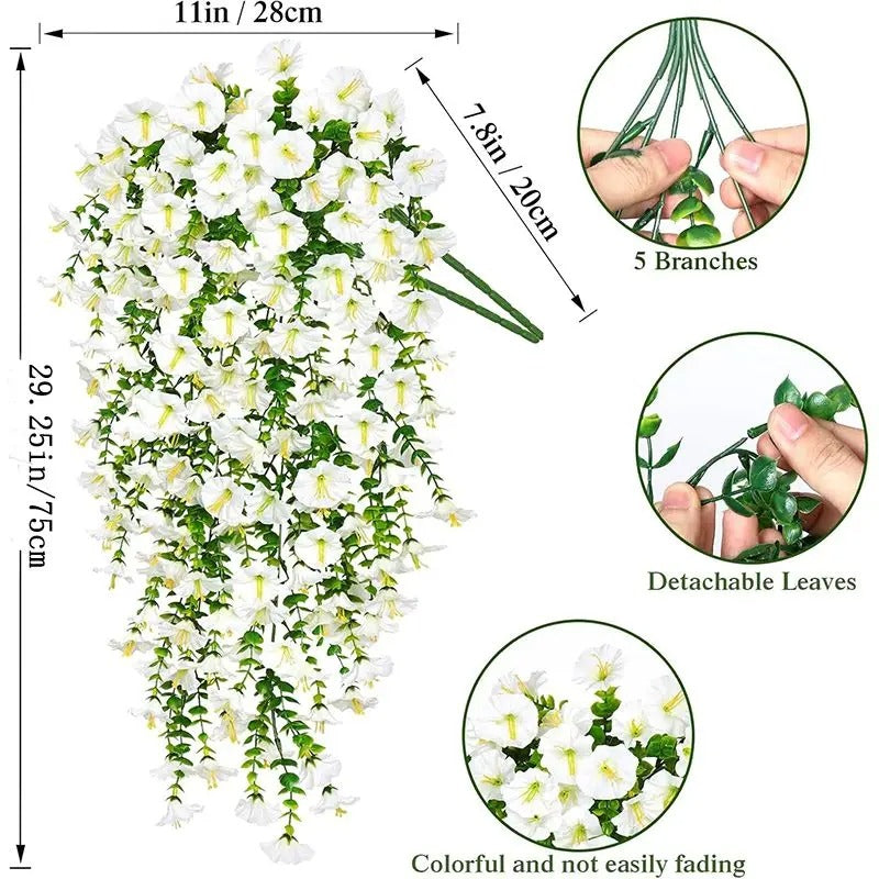1/2Pc 75cm White Artificial Morning Glory Wall Hanging Faux Violet Plants Hanging Flowers Vines for Home Garden Wedding Decor