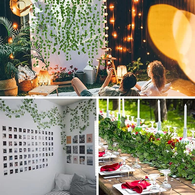6pc 2M Vine Leaves Artificial Plant Hanging Rattan Ivy Outdoor Garden Wall Backdrop Decoration Wedding Home Decor Creeper Leaves