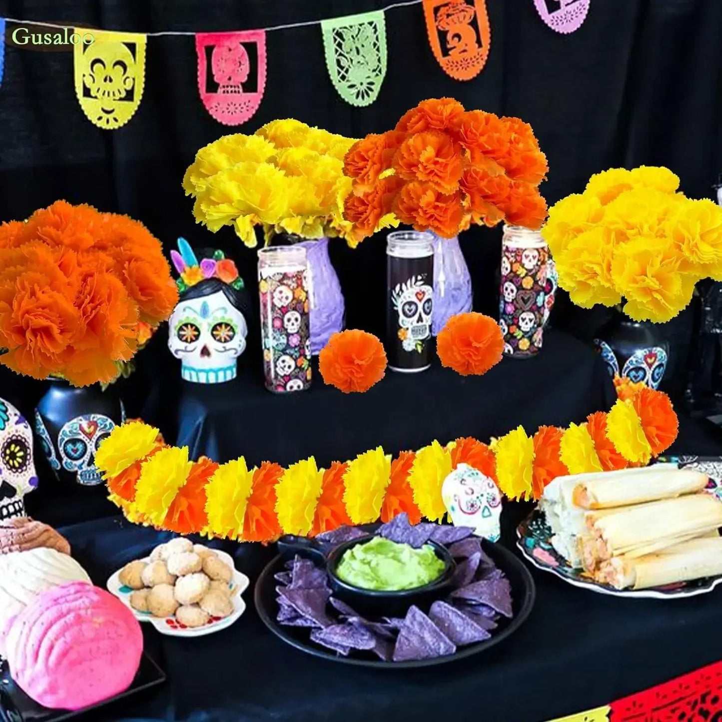 10Pcs Mexican Marigold Artificial Flowers for Day of The Dead Diwali Home DIY Craft Party Halloween Dia De Los Muertos Decor