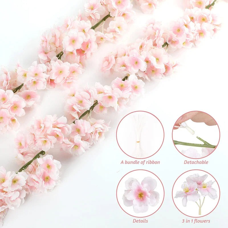 5.9ft Cherry Blossom Artificial Flowers Vine Fake Flower Rattan Wreaths Decoration for Home Garden Wedding Decor Flowers Garland