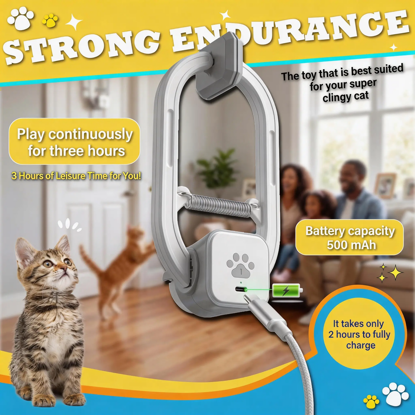 Electric Cat Teaser, Rechargeable Door-Mounted Interactive Cat Toy—For Indoor Use Only, Two Fun Exercise Modes,