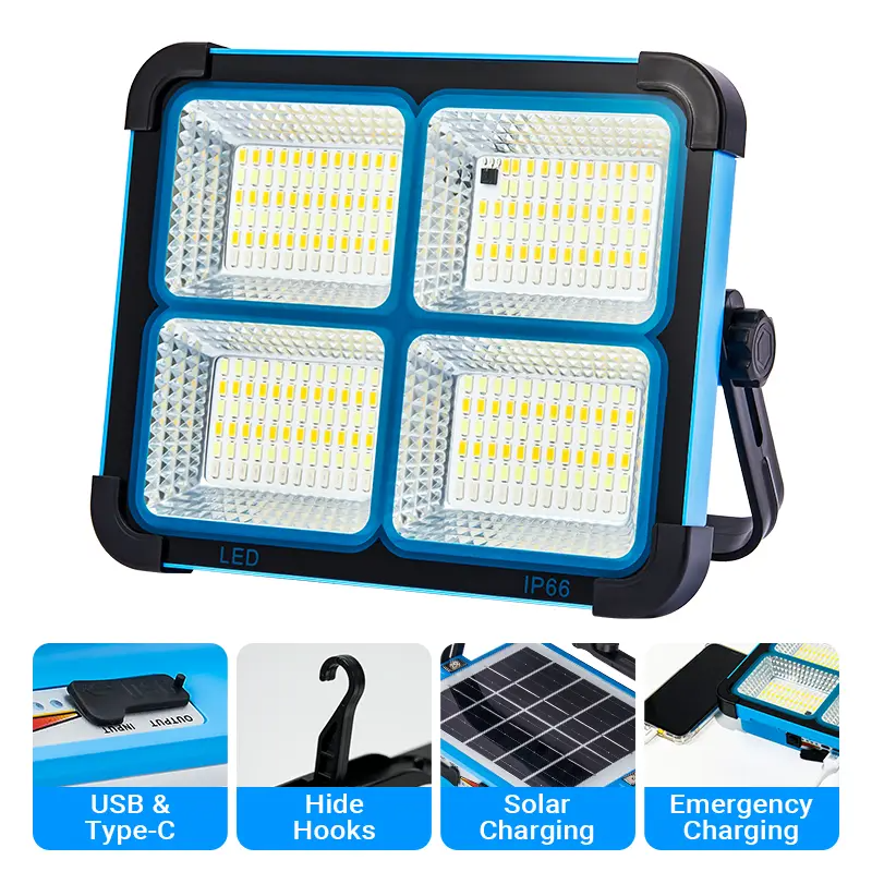 Solar Rechargeable LED Work Light, 288 Super Bright 5730 Beads Floodlight with USB & Type-C Charging