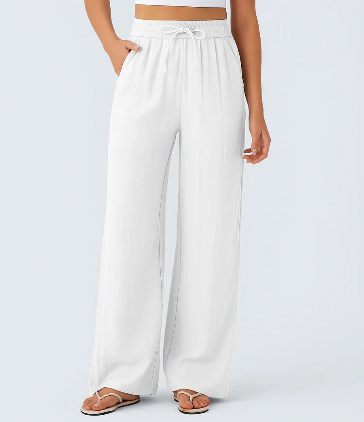 Halara High Waisted Drawstring Pocket Wide Leg Casual Linen-Feel Pants #SwimWeek