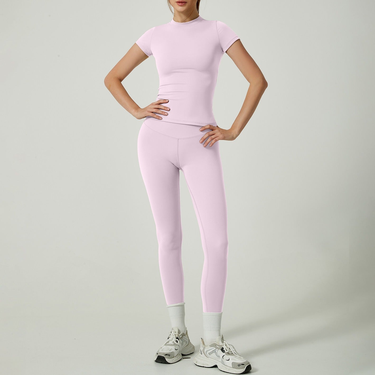 Women's Solid Color Set, Basic Versatile T-Shirt Top
