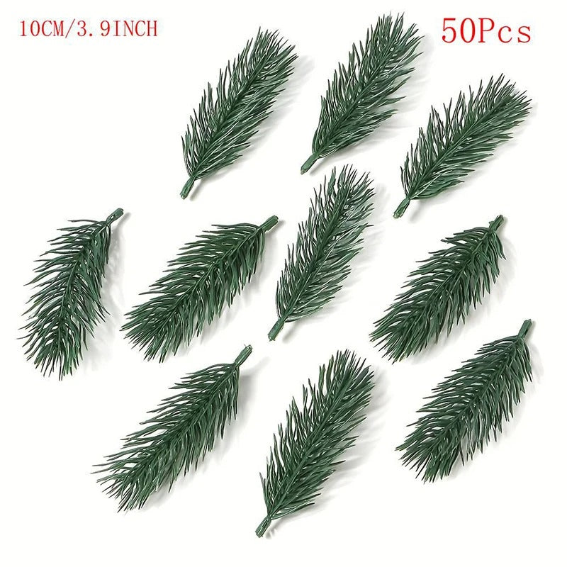 10/20/50Pcs Pine Branches Artificial Plants Christmas Wedding Home Tree Decor DIY Handcraft Bouquet Gift Box Fake Plants Needle