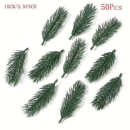 10/20/50Pcs Pine Branches Artificial Plants Christmas Wedding Home Tree Decor DIY Handcraft Bouquet Gift Box Fake Plants Needle