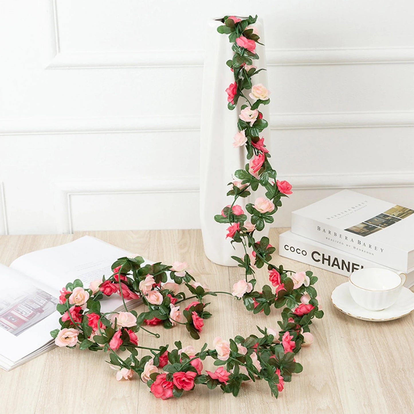 1pc 250CM Artificial Flowers Garland Rose Vines Fake Hanging Flower Vine for Wedding Arch Wall Decor Home Garden Room Decoration