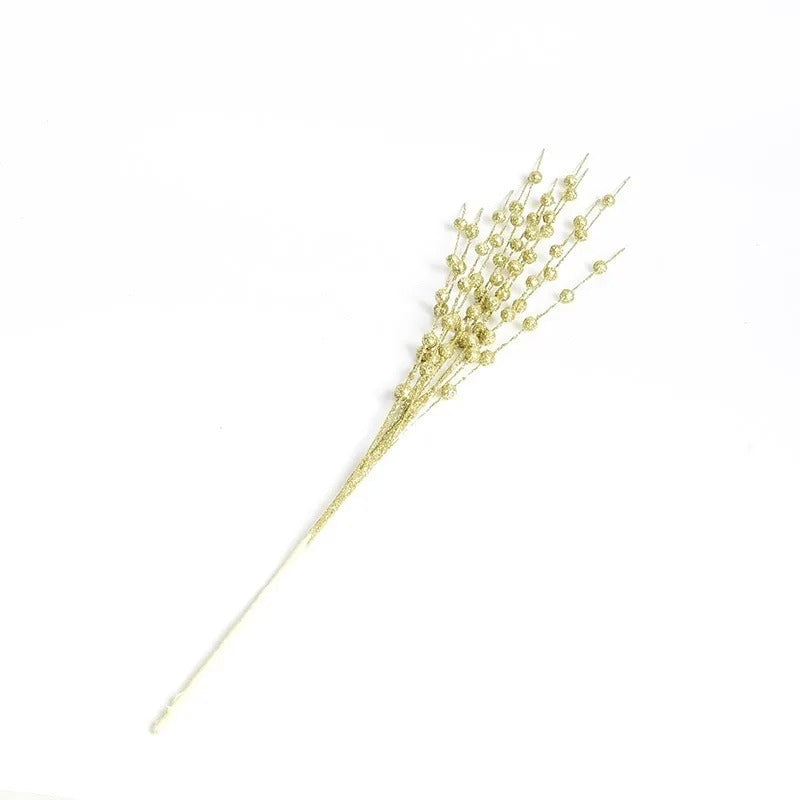 2Pcs 43cm Foam Artificial Flowers Golden Glitter Christmas Berries Bouquet Home Christmas Wedding Decor Table Wreath DIY Crafts