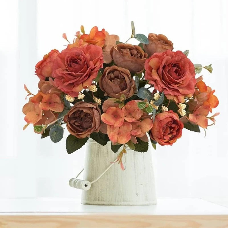 Decoration Artificial Flowers Fake Peony Silk Flowers Hydrangea Bouquets Decorative For Home Living Room Table Centerpieces