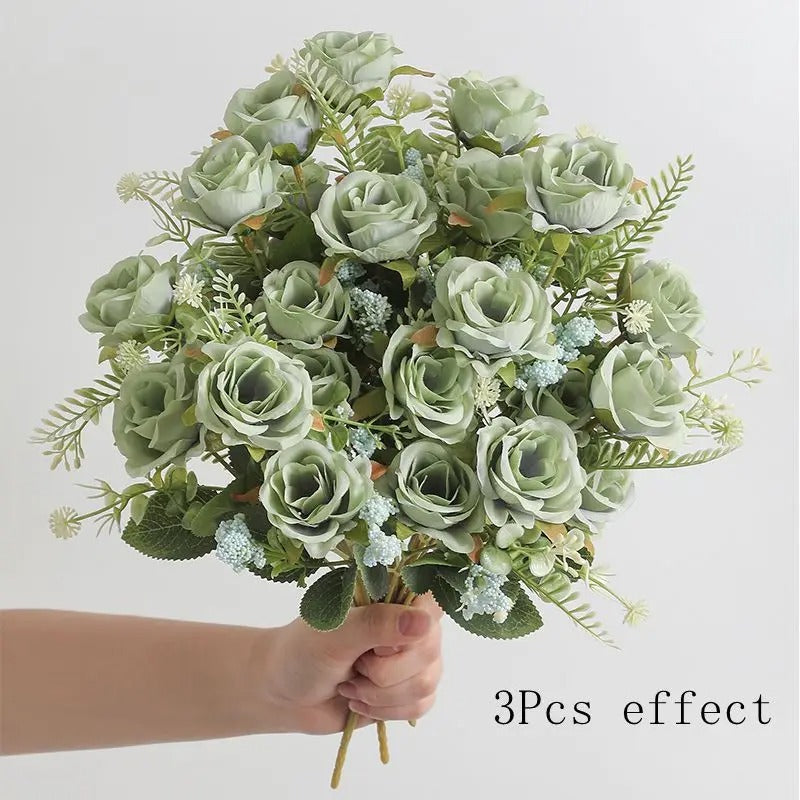 30cm Rose White Silk Bouquet Peony Artificial Flower 5 Big Head 4 Small Bud Wedding Brides Home Decoration Artificial Flower