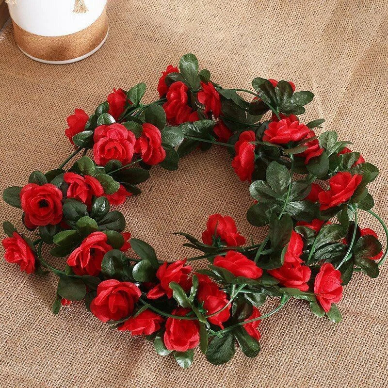 1pc 2.5M Rose Artificial Flowers Rattan Wedding Arch Decoration Silk Flower Rattan Ivy Outdoor Garden Wall Home Decor Fake Vines