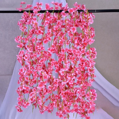 5.9ft Cherry Blossom Artificial Flowers Vine Fake Flower Rattan Wreaths Decoration for Home Garden Wedding Decor Flowers Garland