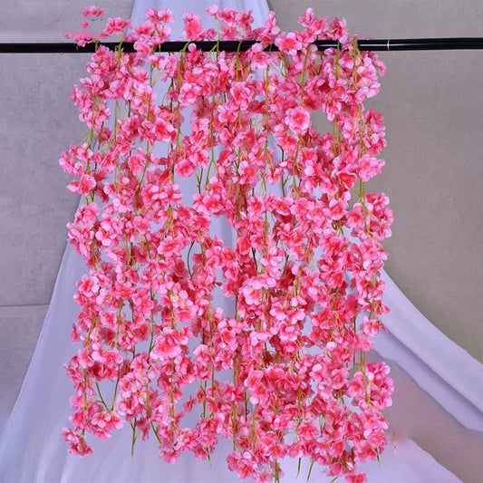 5.9ft Cherry Blossom Artificial Flowers Vine Fake Flower Rattan Wreaths Decoration for Home Garden Wedding Decor Flowers Garland