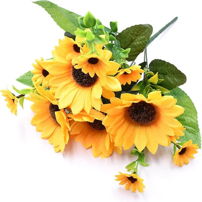 1 Bunch 13 Heads Artificial Sunflowers 30cm Shrubs Fake Flower Bouquet for Garden Home Room Wedding Cafe Store Party Decoration