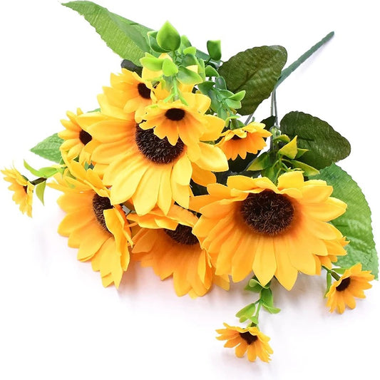 1 Bunch 13 Heads Artificial Sunflowers 30cm Shrubs Fake Flower Bouquet for Garden Home Room Wedding Cafe Store Party Decoration