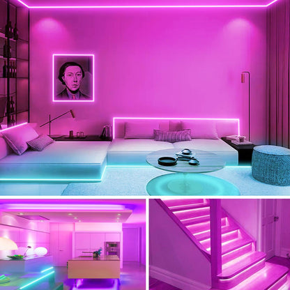200FT 100FT 50FT Smart Led Strip Lights RGB Color Changing Time Setting Music Sync Strip Lights with both App and Remote Control for Bedroom Indoor Lighting, for Christmas Gifts