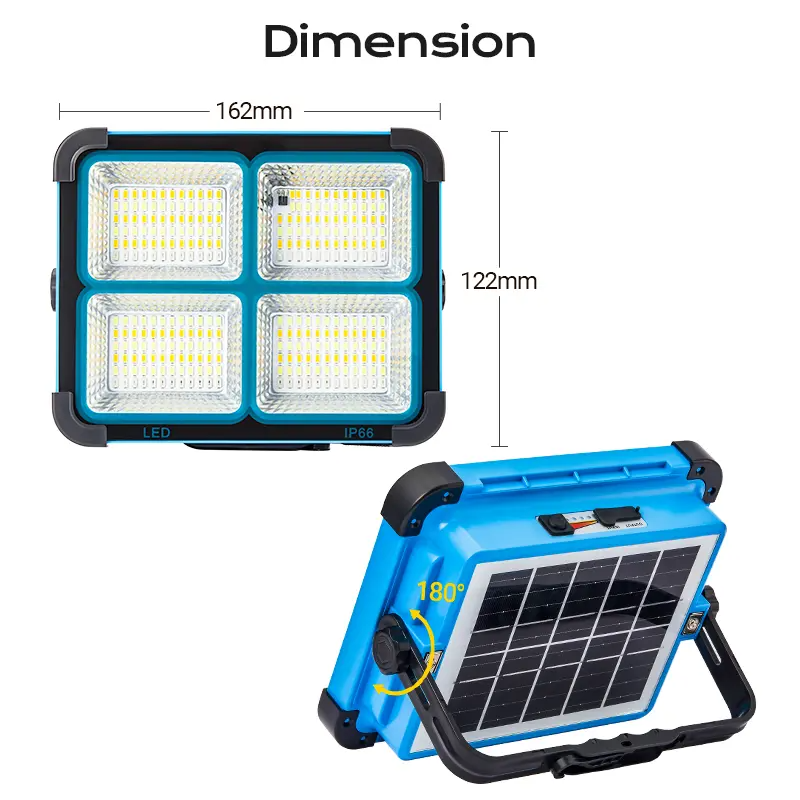 Solar Rechargeable LED Work Light, 288 Super Bright 5730 Beads Floodlight with USB & Type-C Charging