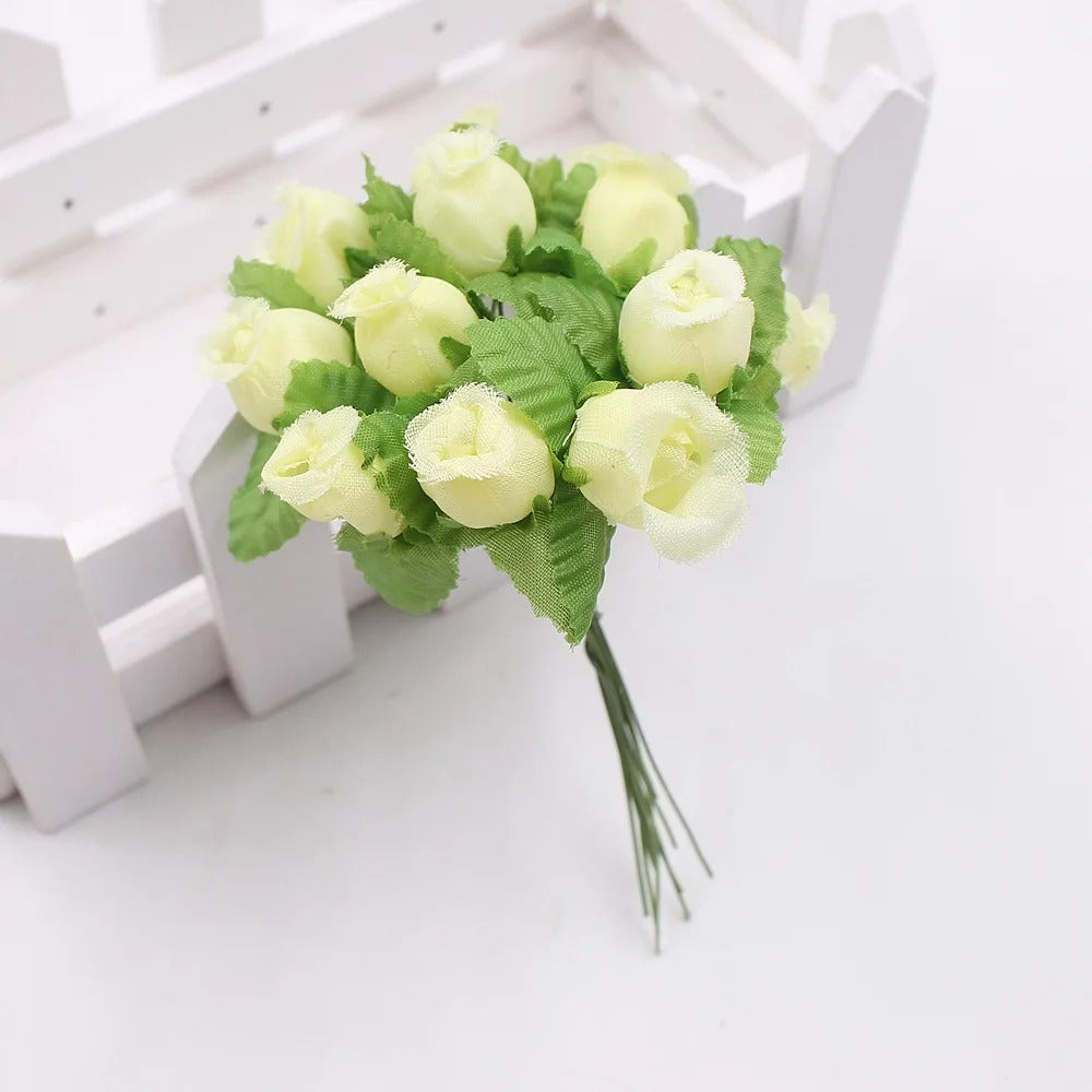 12pcs/lot Artificial Flower 2cm Silk High Quality Rose Bouquet Wedding Decoration DIY Scrapbook Wreath Gift Box Craft Flowers