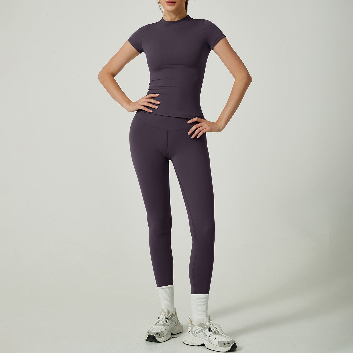 Women's Solid Color Set, Basic Versatile T-Shirt Top