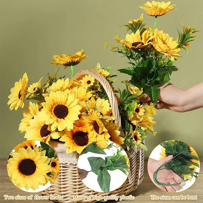 1 Bunch 13 Heads Artificial Sunflowers 30cm Shrubs Fake Flower Bouquet for Garden Home Room Wedding Cafe Store Party Decoration