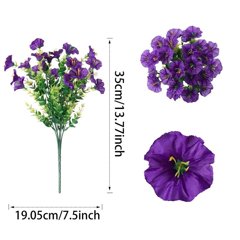 35CM Artificial Fake Silk Morning Glory Flower Green Eucalyptus Plant UV Protection for Porch Courtyard Garden Summer Home Decor