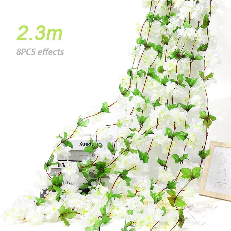 Pink Sakura Artificial Hanging Flowers Garland Vines 1.8m Wedding Arch Decor Flower Wreaths Home Garden Decoration Fake Plants