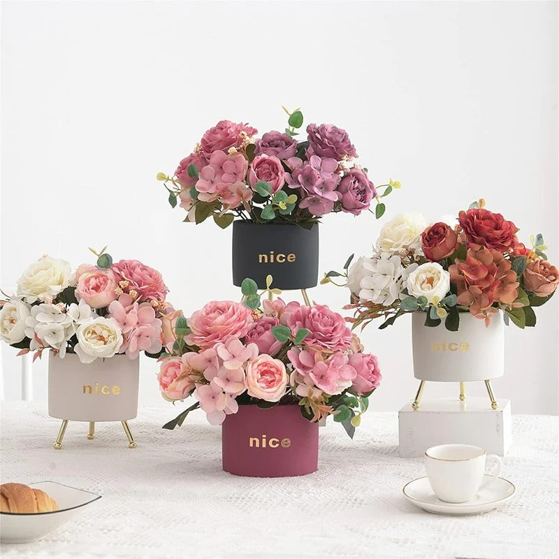 Decoration Artificial Flowers Fake Peony Silk Flowers Hydrangea Bouquets Decorative For Home Living Room Table Centerpieces