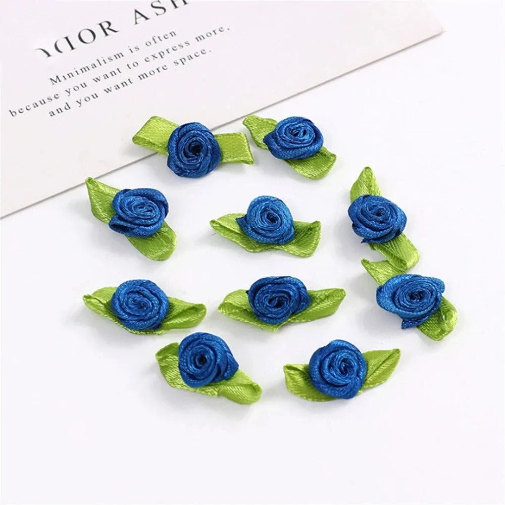 50/100PCS Mini Handmade Rose Flower Satin Ribbon Rosettes Fabric Appliques For DIY Wedding Decoration Craft Sewing Accessories