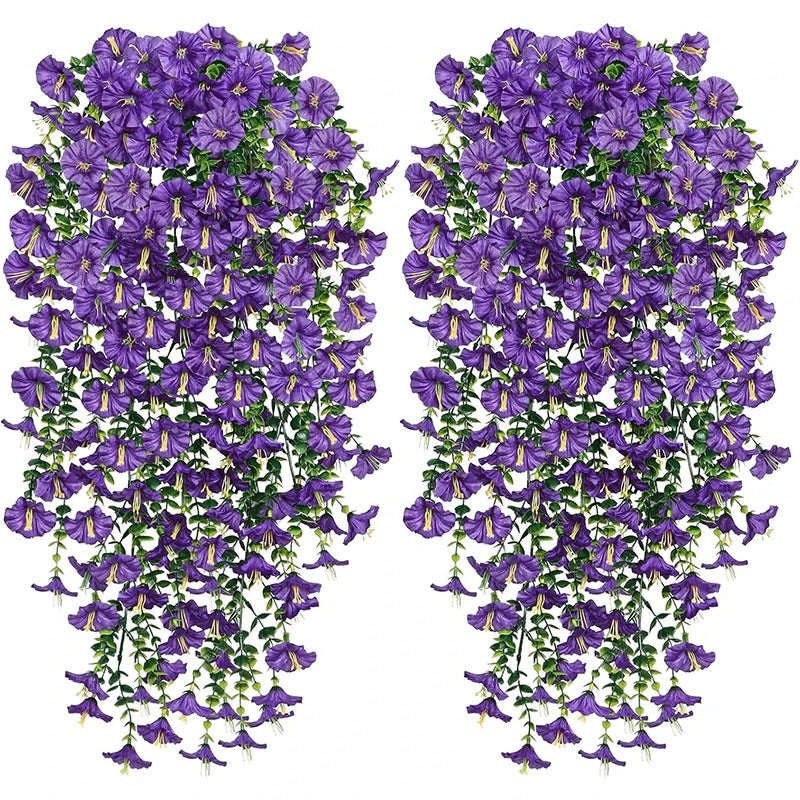 1/2Pc 75cm White Artificial Morning Glory Wall Hanging Faux Violet Plants Hanging Flowers Vines for Home Garden Wedding Decor