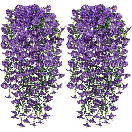 1/2Pc 75cm White Artificial Morning Glory Wall Hanging Faux Violet Plants Hanging Flowers Vines for Home Garden Wedding Decor