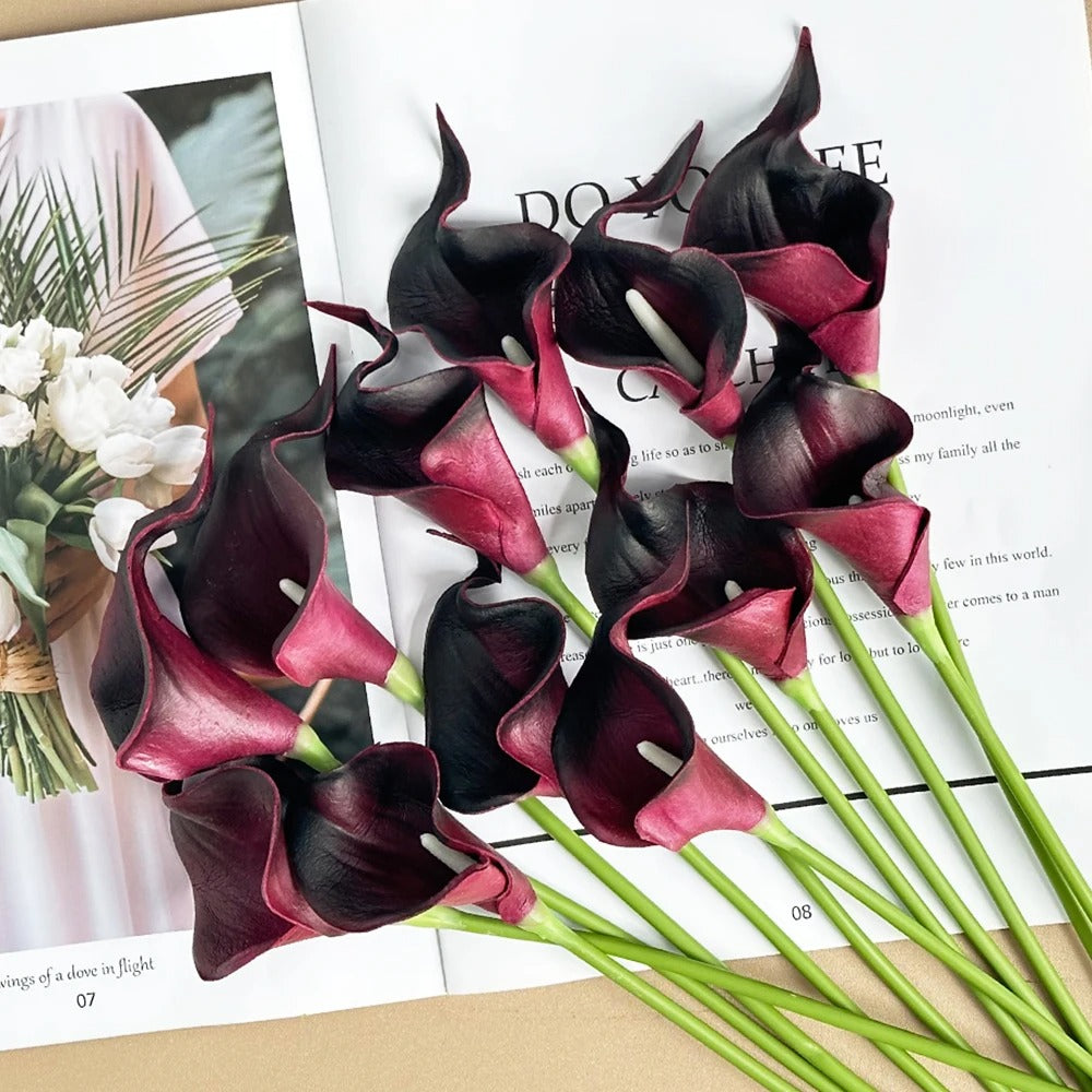 12PCS Calla Artificial Flowers for Decoration,Wedding Bridal Bouquet,for Home Room Office Table Decor, Purple Calla Fake Flower