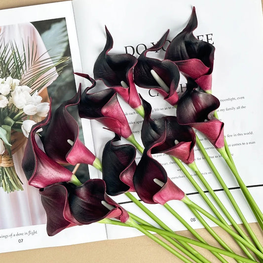 12PCS Calla Artificial Flowers for Decoration,Wedding Bridal Bouquet,for Home Room Office Table Decor, Purple Calla Fake Flower