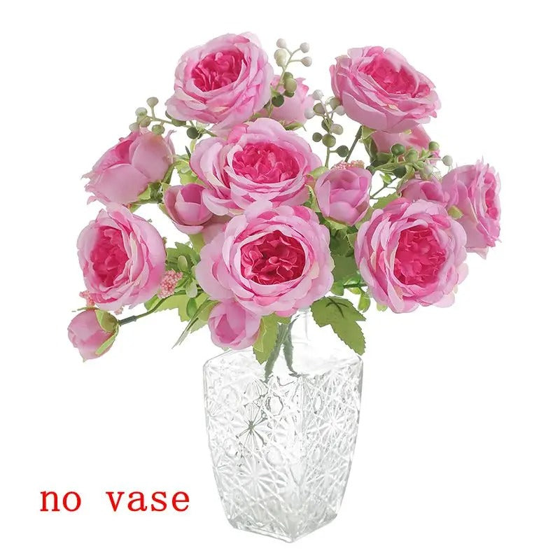 Artificial Peony Simulation Flower Bouquet 5 Big Head 2 Small Bud Flower for Table Centerpieces Home Wedding Bridal Decoration