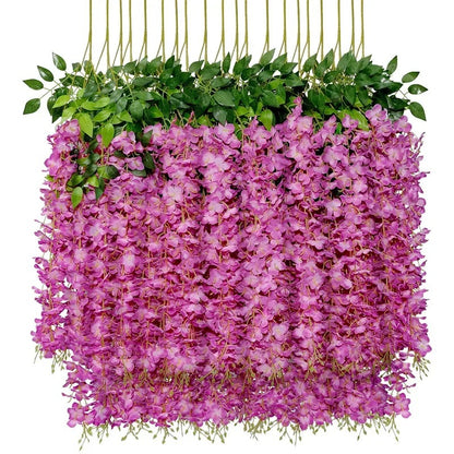 Artificial Wisteria Hanging Flower Vine 12Pieces Home Party Garden Decoration Fake Flowers Wedding Wall Decor Artificial Plants