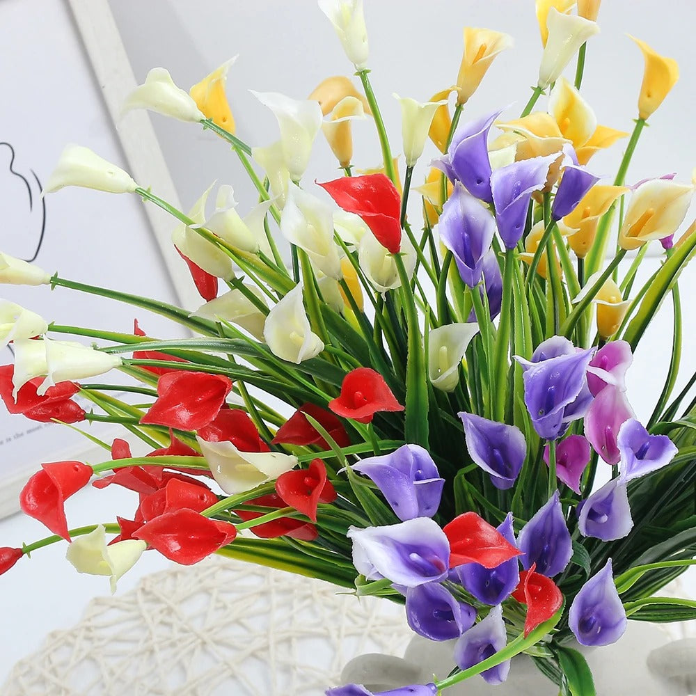 Artificial Calla Lily Bouquet 33cm Fake Flowers for Indoor Home Room Decor Garden Wedding Decora Outdoor Vase Flower Arrangement
