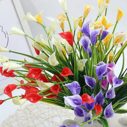Artificial Calla Lily Bouquet 33cm Fake Flowers for Indoor Home Room Decor Garden Wedding Decora Outdoor Vase Flower Arrangement