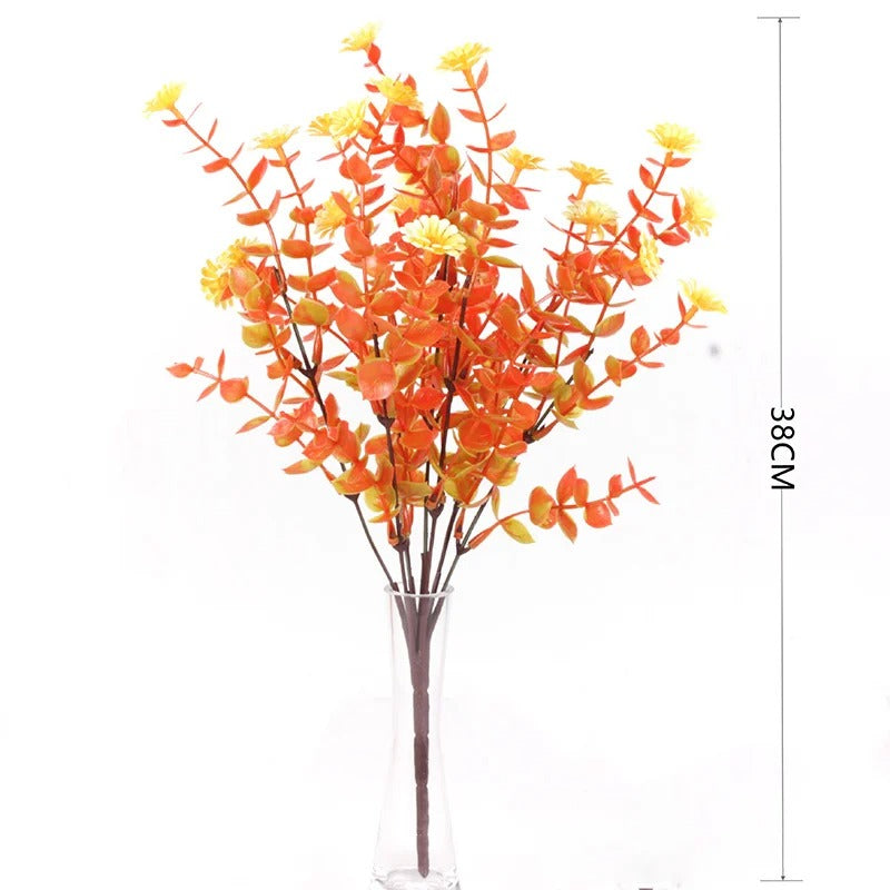 Artificial Flowers Autumn Decoration Plant Violet Eucalyptus Bouquet Outdoor Garden Bushes Decor Home Wedding Office Accessories