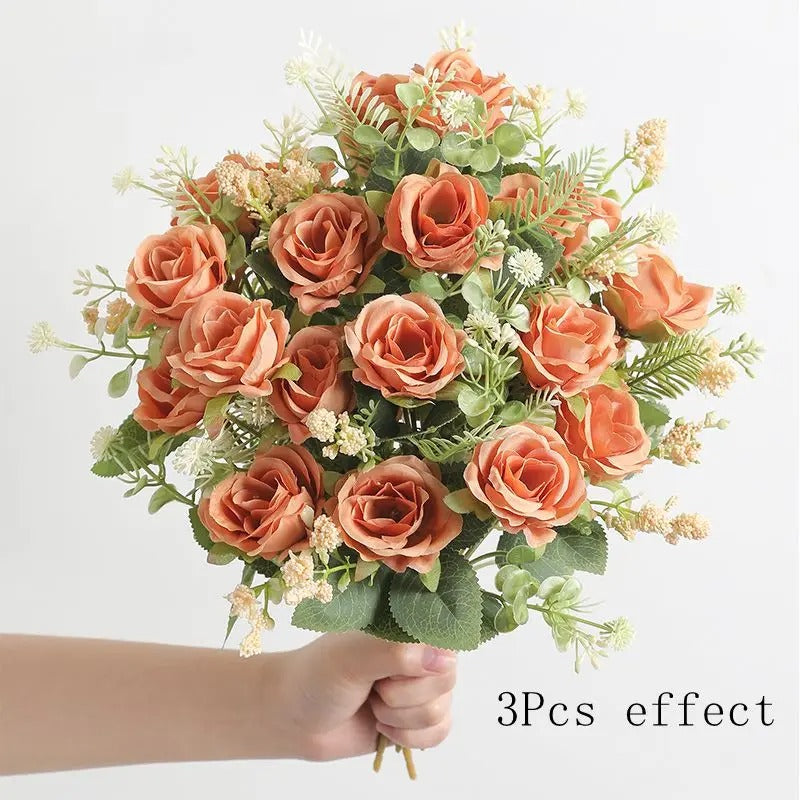 30cm Rose White Silk Bouquet Peony Artificial Flower 5 Big Head 4 Small Bud Wedding Brides Home Decoration Artificial Flower