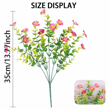 Artificial flower branch with pink flowers and green leaves, displayed with size measurement on a white background.
