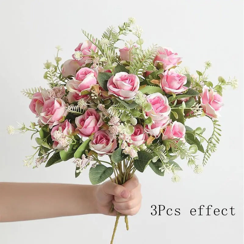 30cm Rose White Silk Bouquet Peony Artificial Flower 5 Big Head 4 Small Bud Wedding Brides Home Decoration Artificial Flower