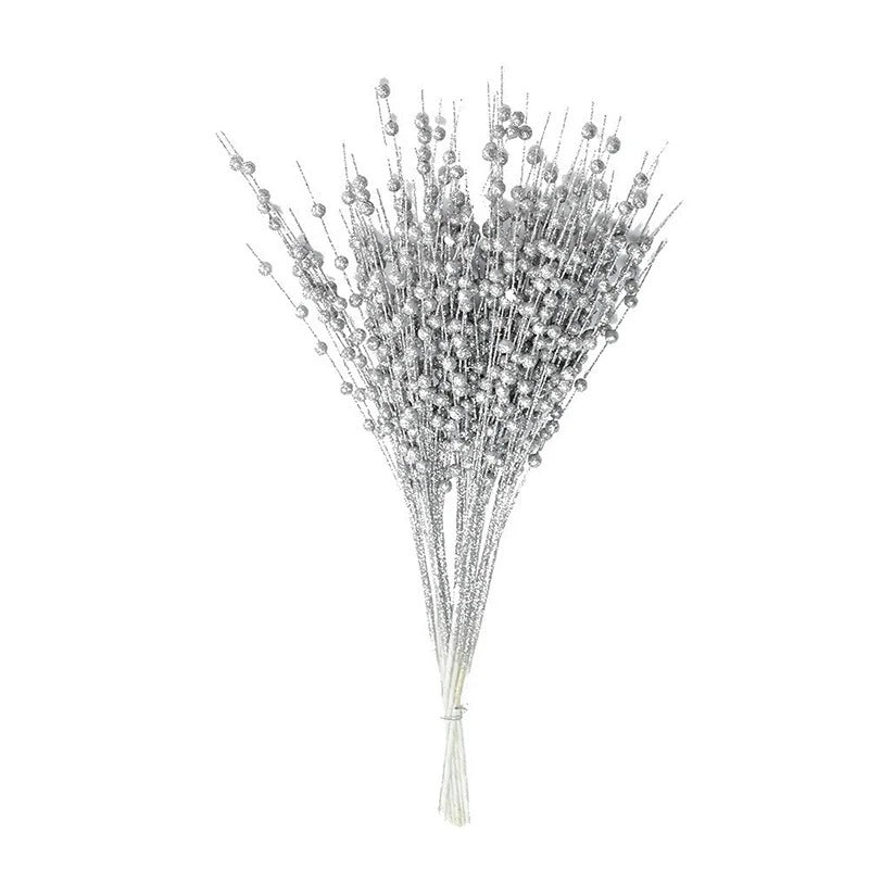 2Pcs 43cm Foam Artificial Flowers Golden Glitter Christmas Berries Bouquet Home Christmas Wedding Decor Table Wreath DIY Crafts
